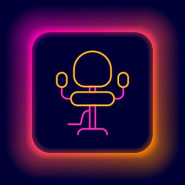 Parlayan neon hattı berber koltuğu simgesi siyah arka planda izole edildi. Berber koltuğu tabelası. Renkli taslak konsepti. Vektör