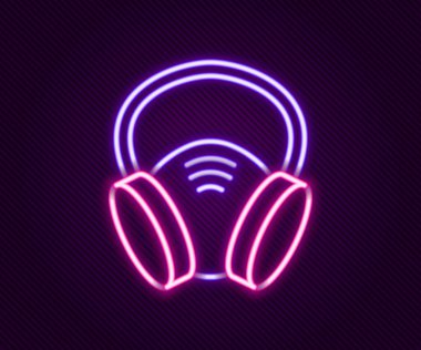 Parlayan neon hattı gaz maskesi simgesi siyah arkaplanda izole edildi. Solunum cihazı işareti. Renkli taslak konsepti. Vektör