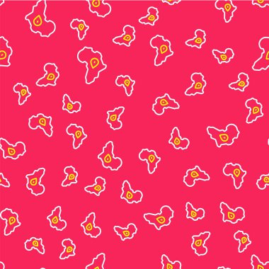 Line Map of Africa icon isolated seamless pattern on red background.  Vector