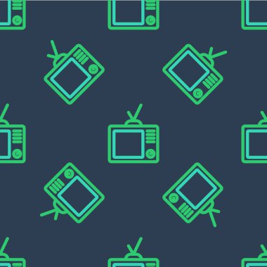 Hat Retro TV simgesi mavi arkaplanda izole edilmiş kusursuz desen. Televizyon tabelası. Vektör