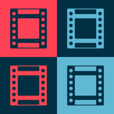 Pop Art Camera klasik film rulo kartuş ikonu renk arkaplan izole. 35 mm 'lik film kutusu. Film şeridi fotoğrafçı ekipmanı. Vektör.