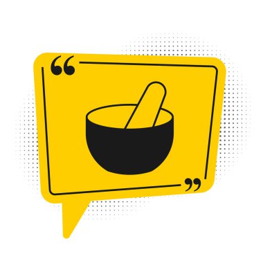 Black Witch cauldron icon isolated on white background. Happy Halloween party. Yellow speech bubble symbol. Vector