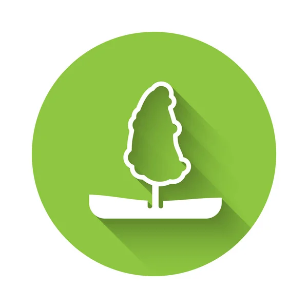 Білий Дерев Ізольований Довгою Тінню Лісовий Символ Зелена Кнопка Кола — стоковий вектор