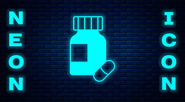 Glowing Neon Sedative Pills Icon Isolated Brick Wall Background Vector — стоковый вектор