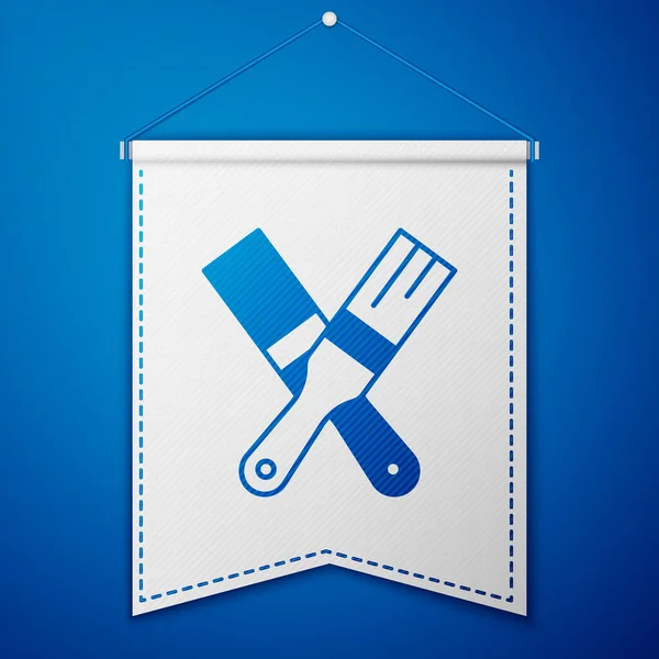 Blue Paint Brush Icon Isolated Blue Background White Pennant Template —  Vetores de Stock