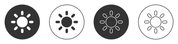 黑色太阳图标孤立在白色背景上 圆形按钮 — 图库矢量图片