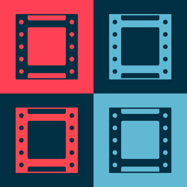 Pop art Play video icon isolated on color background. Film strip sign.  Vector