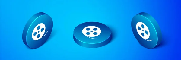 Ícone Bobina Filme Isométrico Isolado Fundo Azul Botão Círculo Azul —  Vetores de Stock