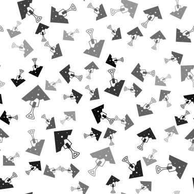 Black Shovel and stone icon isolated seamless pattern on white background. Gardening tool. Tool for horticulture, agriculture, farming.  Vector