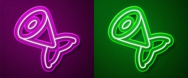 Glowing neon line Fish tail icon isolated on purple and green background.  Vector.