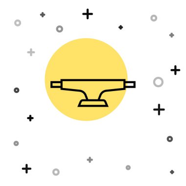 Siyah çizgi kaykay tekeri simgesi beyaz arkaplanda izole edildi. Kaykay süspansiyonu. Kaykay tekerleği. Rastgele dinamik şekiller. Vektör