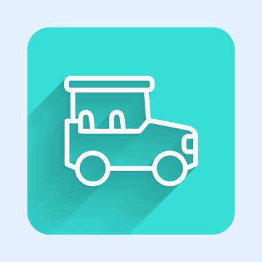 White line Safari car icon isolated with long shadow background. Green square button. Vector