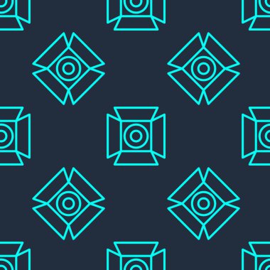 Green line Movie spotlight icon isolated seamless pattern on blue background. Light Effect. Scene, Studio, Show.  Vector