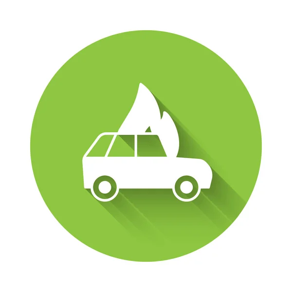 White Burning Icono Del Coche Aislado Con Fondo Sombra Larga — Vector de stock