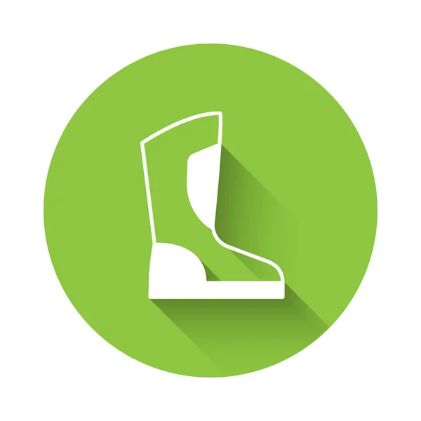 White Fire Boots Icon Isolated Long Shadow Background Green Circle — стоковий вектор