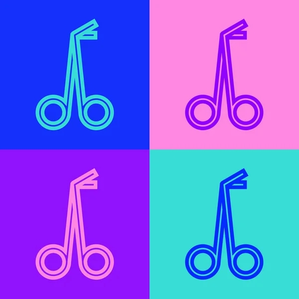 Pop Art Line Medical Scissors Icon Isolated Color Background Vector — Stockvektor