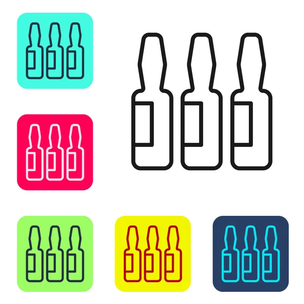 Black Line Medical Vial Ampoule Bottle Icon Isolated White Background — Vector de stock