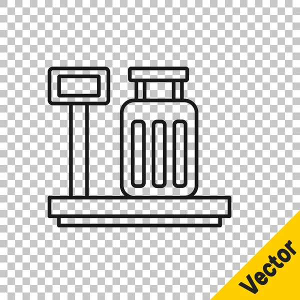 Schwarze Skala Mit Koffersymbol Auf Transparentem Hintergrund Logistik Und Lieferung — Stockvektor