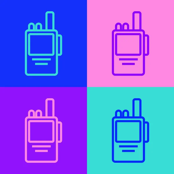 Pop Art Line Walkie Talkie Icon Isolated Color Background Portable — Stock Vector