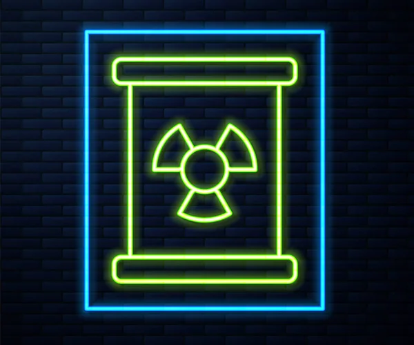 Świecąca Linia Neonowa Odpady Promieniotwórcze Ikonie Lufy Izolowane Tle Cegły — Wektor stockowy