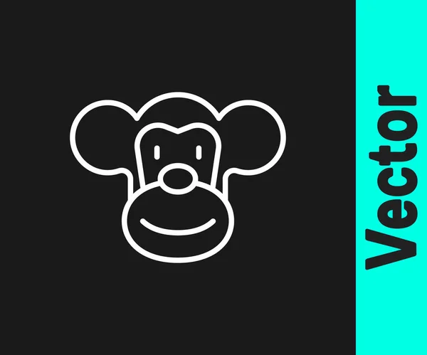 White Line Monkey Icon Isolated Black Background Animal Symbol Vector — Image vectorielle