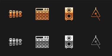 Set Xylophone, Drum machine, Stereo speaker and Triangle icon. Vector.