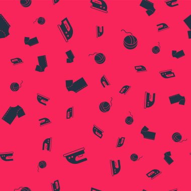 Set Electric iron, , Sewing pattern and Yarn ball on seamless pattern. Vector