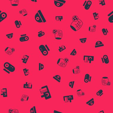 Set Digital door lock, Motion sensor, Web camera and Voice assistant on seamless pattern. Vector