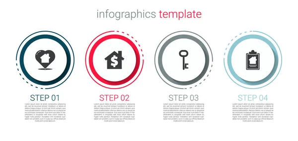 Zestaw Dom Kształtem Serca Symbol Dolara Klucz Kontrakt Szablon Infograficzny — Wektor stockowy