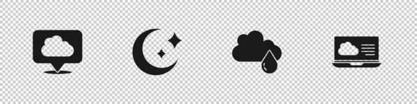 Set Location Cloud Moon Stars Cloud Rain Weather Forecast Icon — Stockový vektor