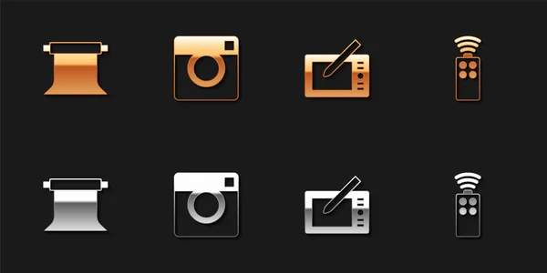 Set Empty Photo Studio Photo Camera Graphic Tablet Remote Control — Stok Vektör