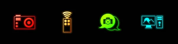 Set Photo Camera Remote Control Retouching Icon Vector —  Vetores de Stock