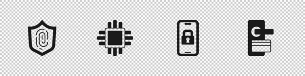 Set Fingerabdruck Prozessor Mit Cpu Digitales Türschloss Und Symbol Vektor — Stockvektor