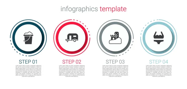 Set Sand Bucket Camping Trailer Castle Swimsuit Business Infographic Template — Stockvector