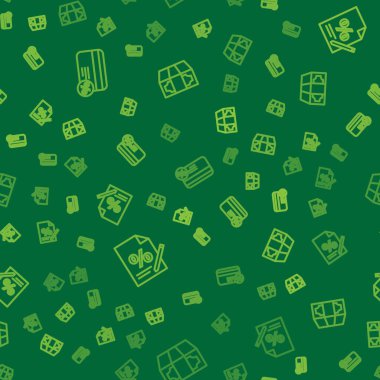 Set line Discount card with percent, Finance document and Stacks paper money cash on seamless pattern. Vector