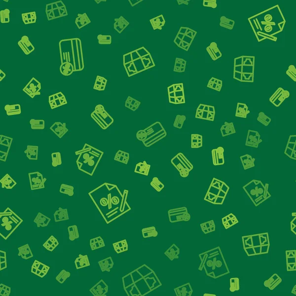 Set line Discount card with percent, Finance document and Stacks paper money cash on seamless pattern. Vector