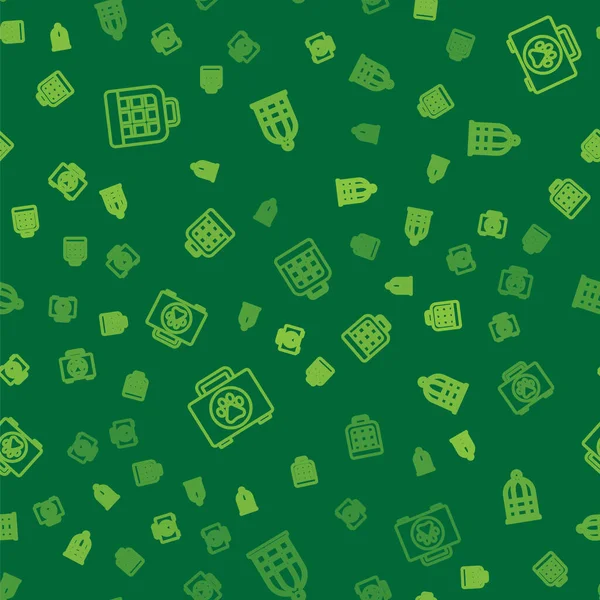 Set line Pet carry case, first aid kit and Cage for birds on seamless pattern. Vector