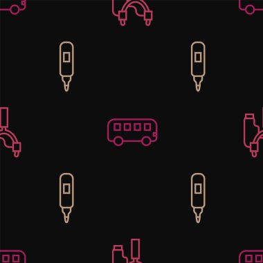 Set line Slingshot, Marker pen and Bus toy on seamless pattern. Vector