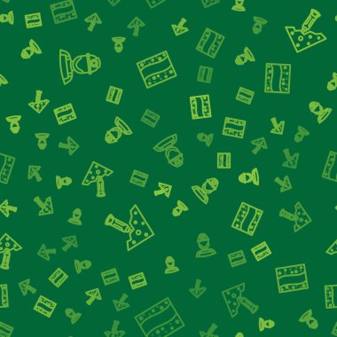 Set line Miner in a helmet, Construction jackhammer and Gold mine on seamless pattern. Vector