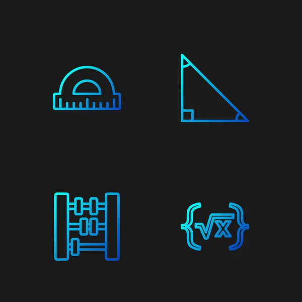 Set line Square root of x glyph, Abacus, Protractor and Triangle math. Gradient color icons. Vector — стоковый вектор