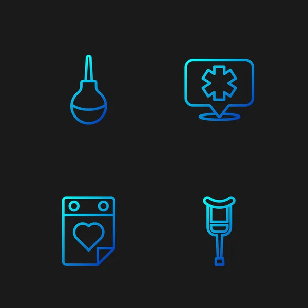 Set line Crutch or crutches, Doctor appointment, Enema and Medical symbol of the Emergency. Gradient color icons. Vector — стоковый вектор