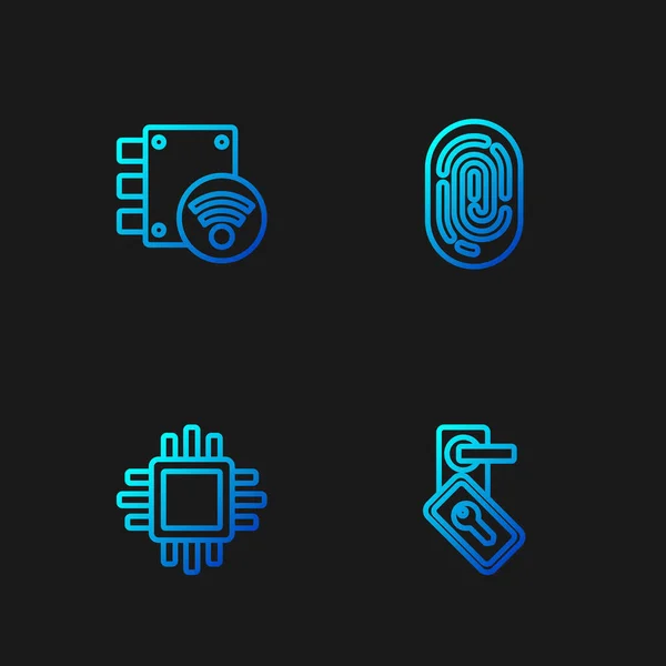 Set line Digital door lock, Processor with CPU, and Fingerprint. Gradient color icons. Vector — Stockvektor