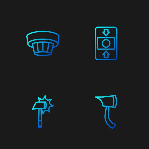 Set line Firefighter axe, Smoke alarm system and . Gradient color icons. Vector — Image vectorielle