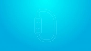 Pink line Carabiner icon isolated on blue background. Extreme sport. Sport equipment. 4K Video motion graphic animation