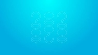 Pink line Grilled shish kebab on skewer stick icon isolated on blue background. Meat kebab on skewer stick. Picnic with grilled meat. 4K Video motion graphic animation