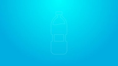 Mavi arka planda izole edilmiş pembe çizgili su ikonu. Soda su içme tabelası. 4K Video hareketli grafik canlandırması