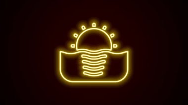 Parlayan neon hattı Sunrise simgesi siyah arkaplanda izole edildi. 4K Video hareketli grafik canlandırması