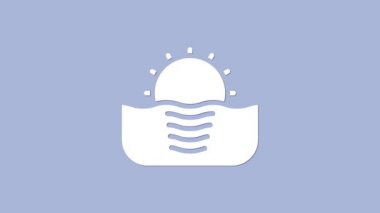 Beyaz Gündoğumu simgesi mor arkaplanda izole edildi. 4K Video hareketli grafik canlandırması