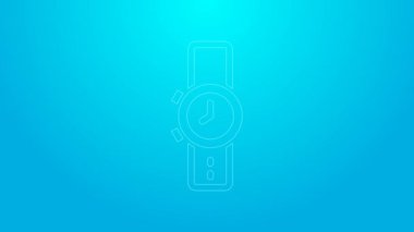 Pembe çizgi bilek saat simgesi mavi arkaplanda izole. Kol saati simgesi. 4K Video hareketli grafik canlandırması