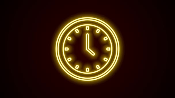 검은 배경에서 네온 라인 클록 아이콘 분리. 시간의 상징. 4K 비디오 모션 그래픽 애니메이션 — 비디오